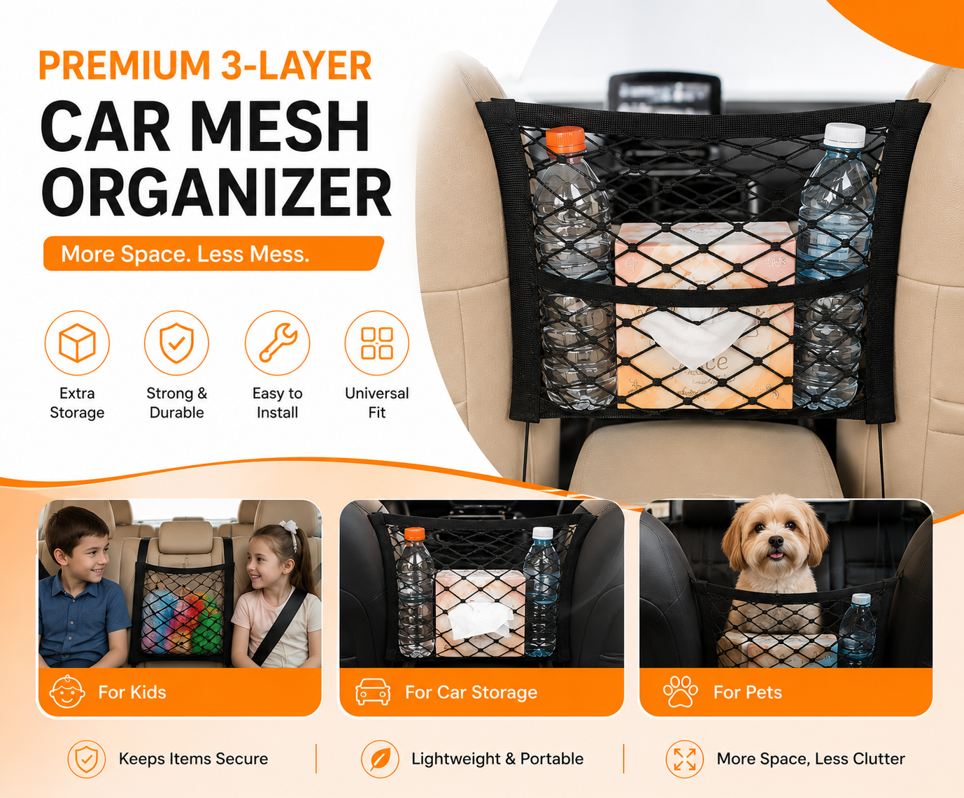 𝐃𝐫𝐢𝐯𝐞𝐍𝐞𝐬𝐭™ 𝟑-𝐋𝐚𝐲𝐞𝐫 𝐂𝐚𝐫 𝐎𝐫𝐠𝐚𝐧𝐢𝐳𝐞𝐫 𝐍𝐞𝐭 | 𝐊𝐞𝐞𝐩 𝐘𝐨𝐮𝐫 𝐂𝐚𝐫 𝐂𝐥𝐞𝐚𝐧 & 𝐂𝐥𝐮𝐭𝐭𝐞𝐫-𝐅𝐫𝐞𝐞 🚗
